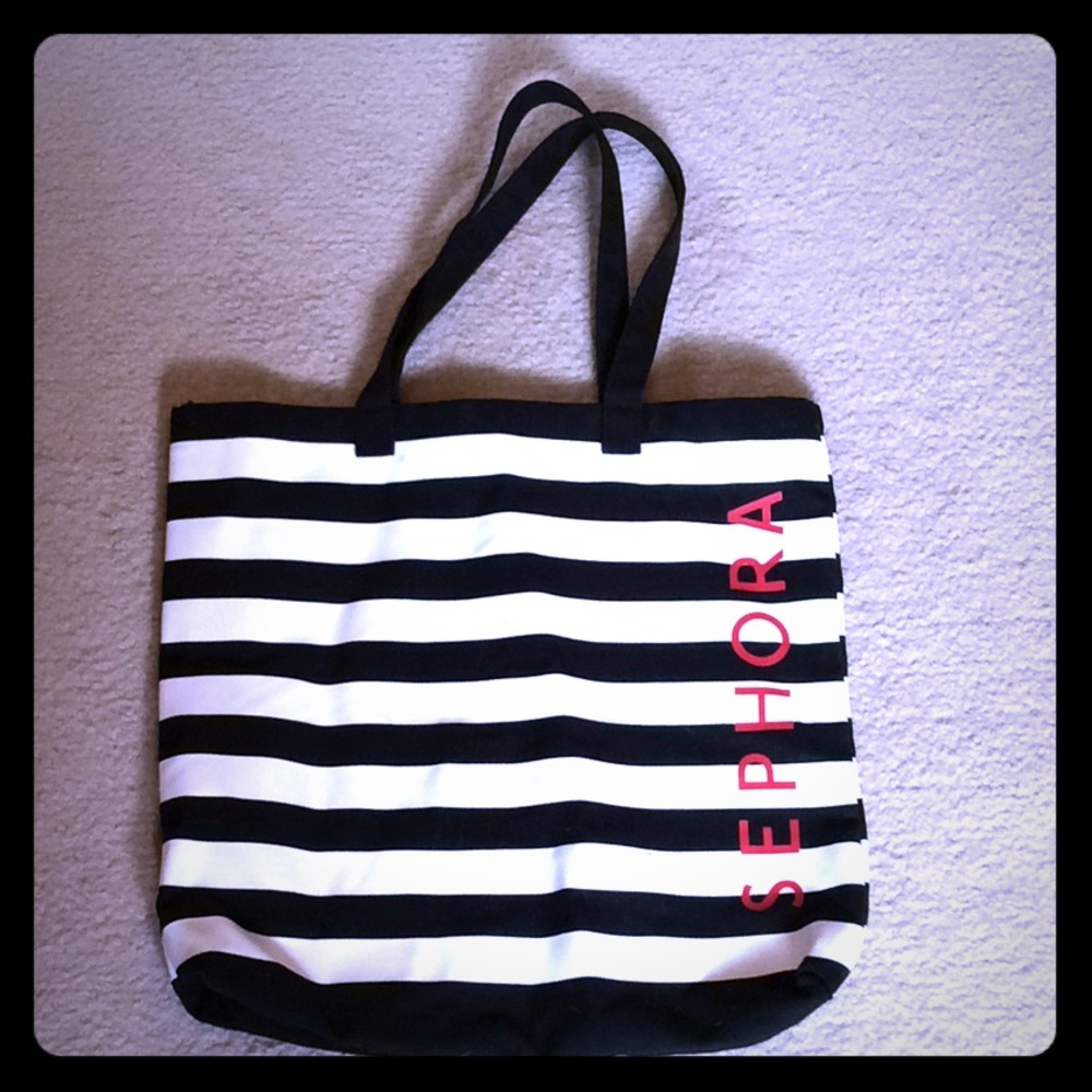 🌞 Black and White striped Sephora tote bag